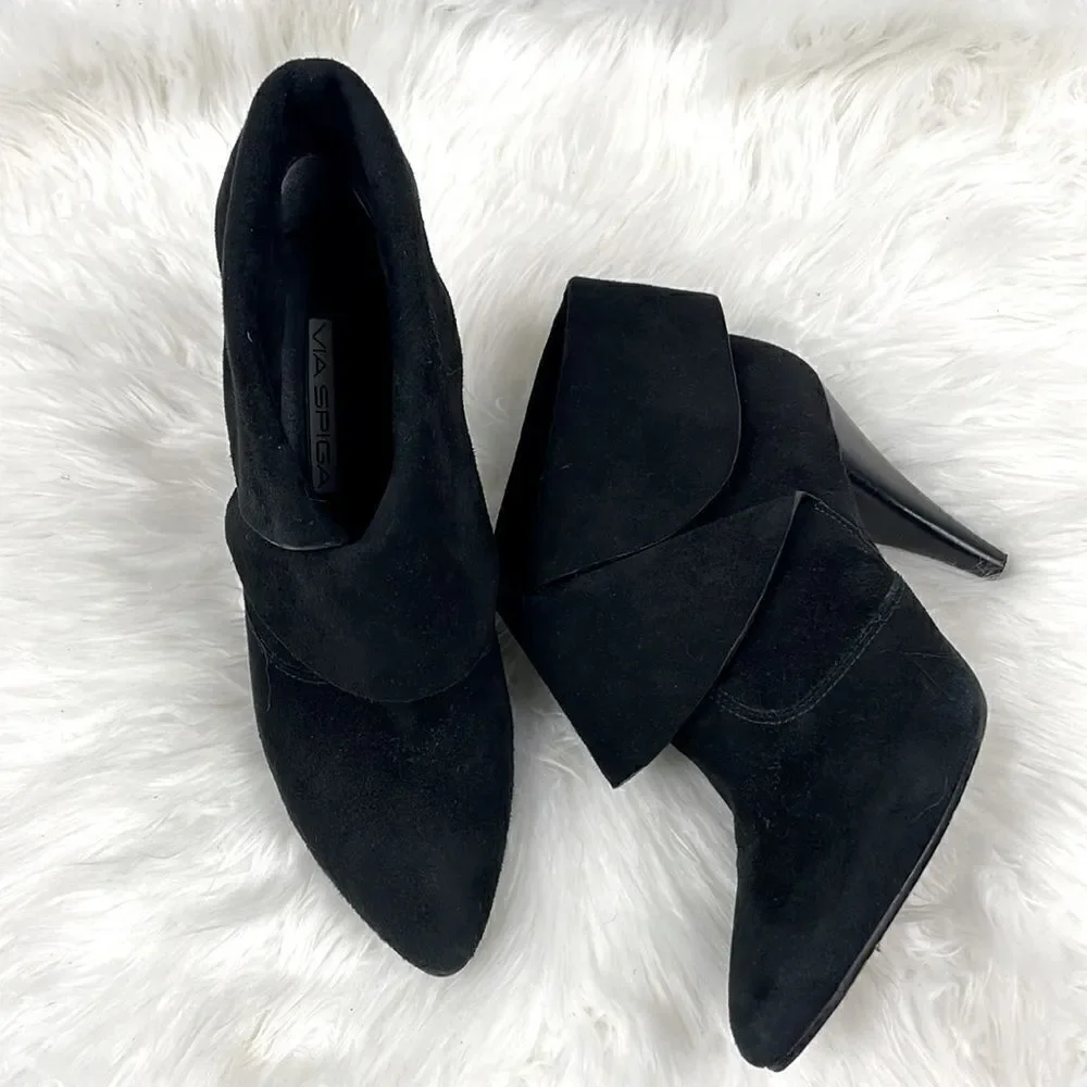 VIA SPIGA black suede ankle heel booties 7M